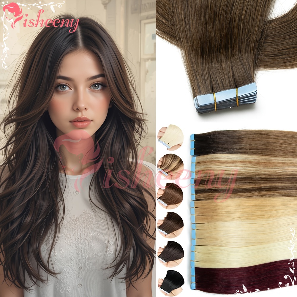 Invisible Tape In Extensions Real Hair - Прямые накладные пряди Isheeny, крепящиеся с