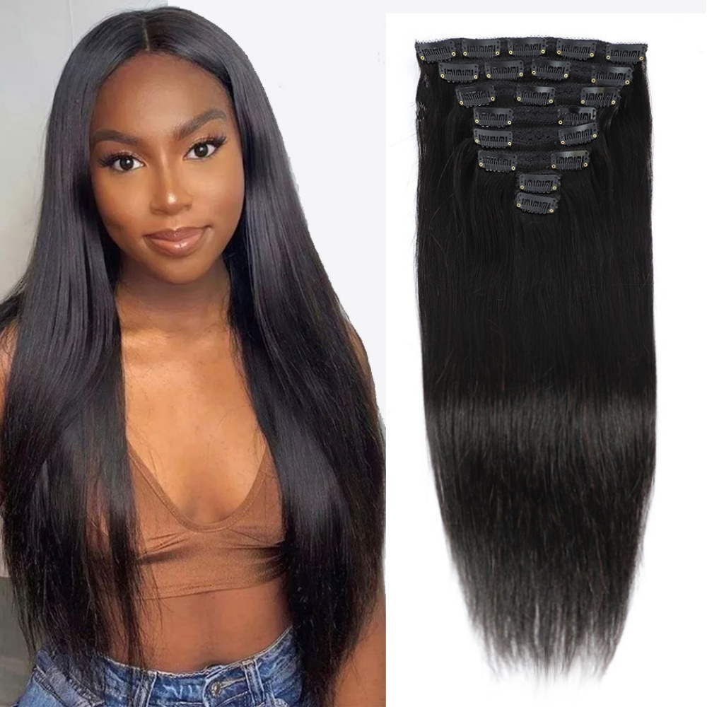 Seamless Clip In Hair Extensions Human Hair - Натуральные прямые заколки для наращивания человеческих