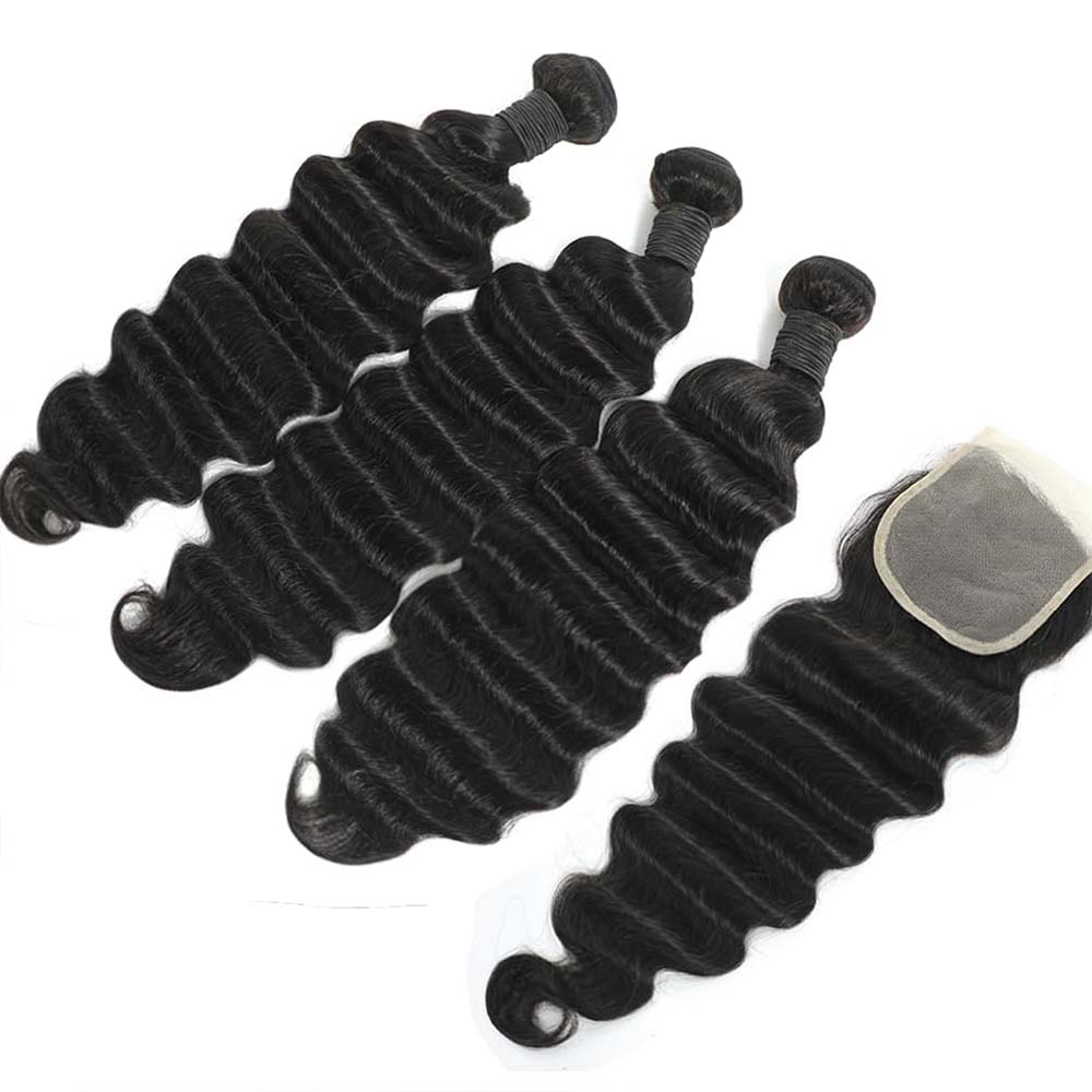 Deep Wave 3 Bundles With Closure - Натуральные пучки волос с глубокими волнами