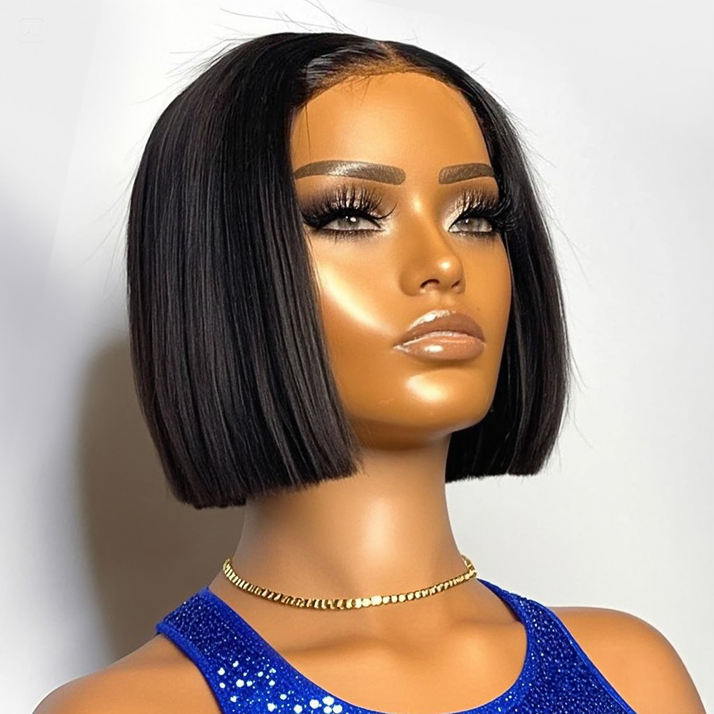 Glueless Wear And Go Human Hair Wig - Парик-каре с прямой стрижкой, 250% плотность,