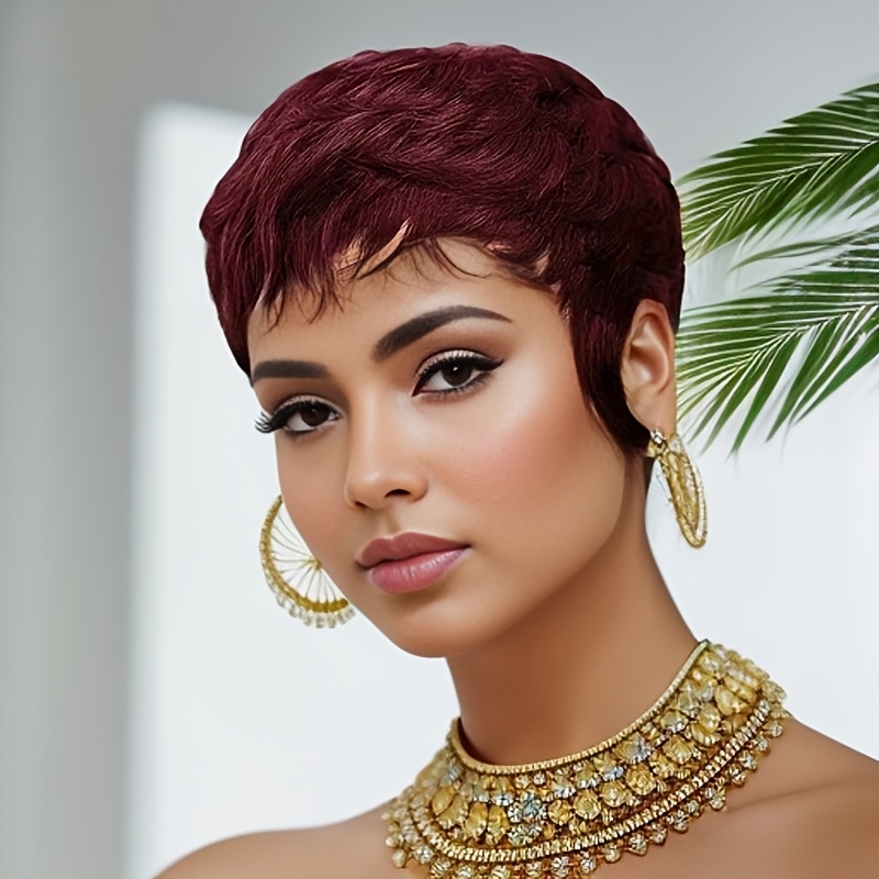 Красный парик из натуральных в – обзор и цена Short Pixie Cut Wig Human Hair Cheap