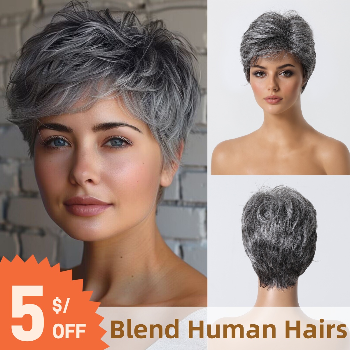 Короткий парик из серого челов – обзор и цена Short Pixie Cut Wig Human Hair Cheap